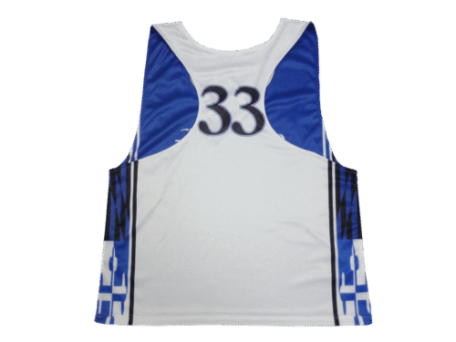Silver and Royal Blue Lacrosse Racerback Jersey with Contrast Panel and Geometric Styling 14 Silver and Royal Blue lacrosse racerback jersey with contrast panel styling