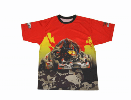 Red and Charcoal Racing T-Shirt with Contrast Panel and Gradient Styling 7 Red and Charcoal racing t-shirt with contrast panel styling