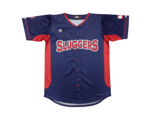Navy and Red softball jersey with clean panel styling