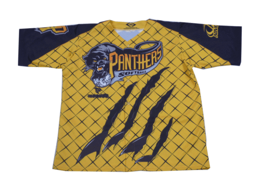 Black and Navy softball jersey with contrast panel styling