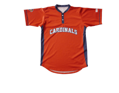 Red and Burgundy softball jersey with contrast panel styling