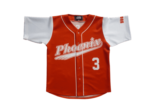 Red and Silver softball jersey with contrast panel styling