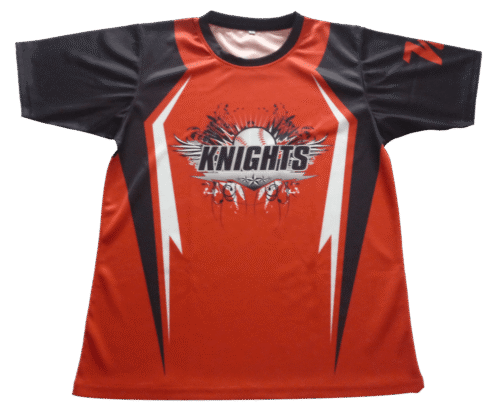 Red and Black softball t-shirt with contrast panel styling
