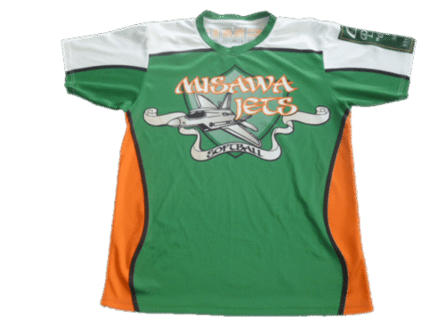 Emerald and Orange softball t-shirt with abstract graphic styling