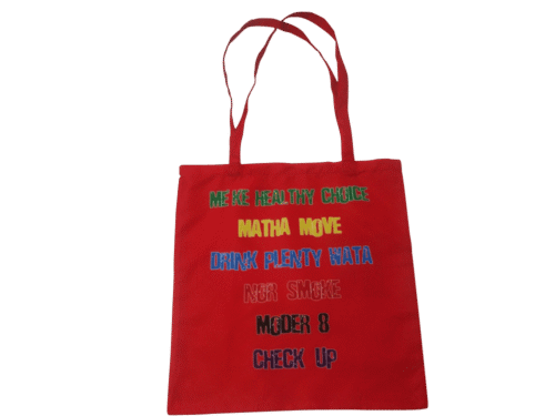 Red and Burgundy team tote bag with contrast panel styling