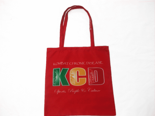 Silver and Red team tote bag with contrast panel styling