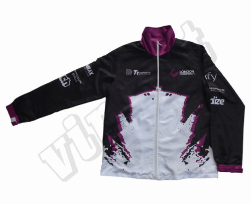 Black and Silver team track jacket with abstract graphic styling