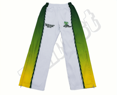 White and Gold team pants with contrast panel styling
