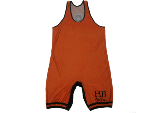 Red and Burgundy wrestling singlet with contrast panel styling